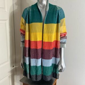 Lands’ end rainbow striped drifter shaker 100% cotton boho women size medium